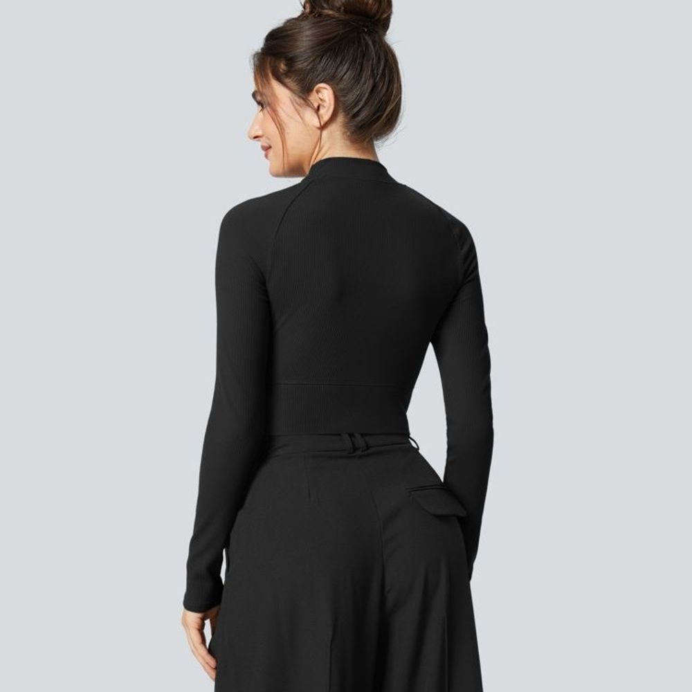 NWT Halara SoftlyZero™ Ribbed Mock Neck Long Sleeve Cropped Casual Sports Top xl - Picture 2 of 2